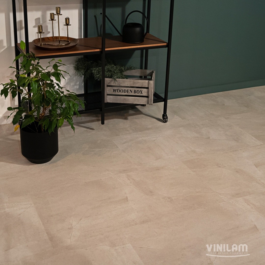 LVT ламинат CERAMO VINILAM XXL STONE GLUE 4V 43кл 71615 Бетон Белый